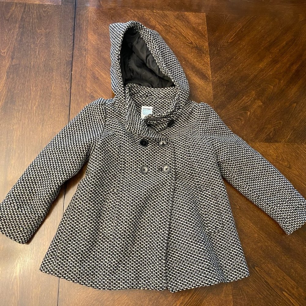 Old Navy Black & Cream Tweed Coat Jacket - Girls size 5T